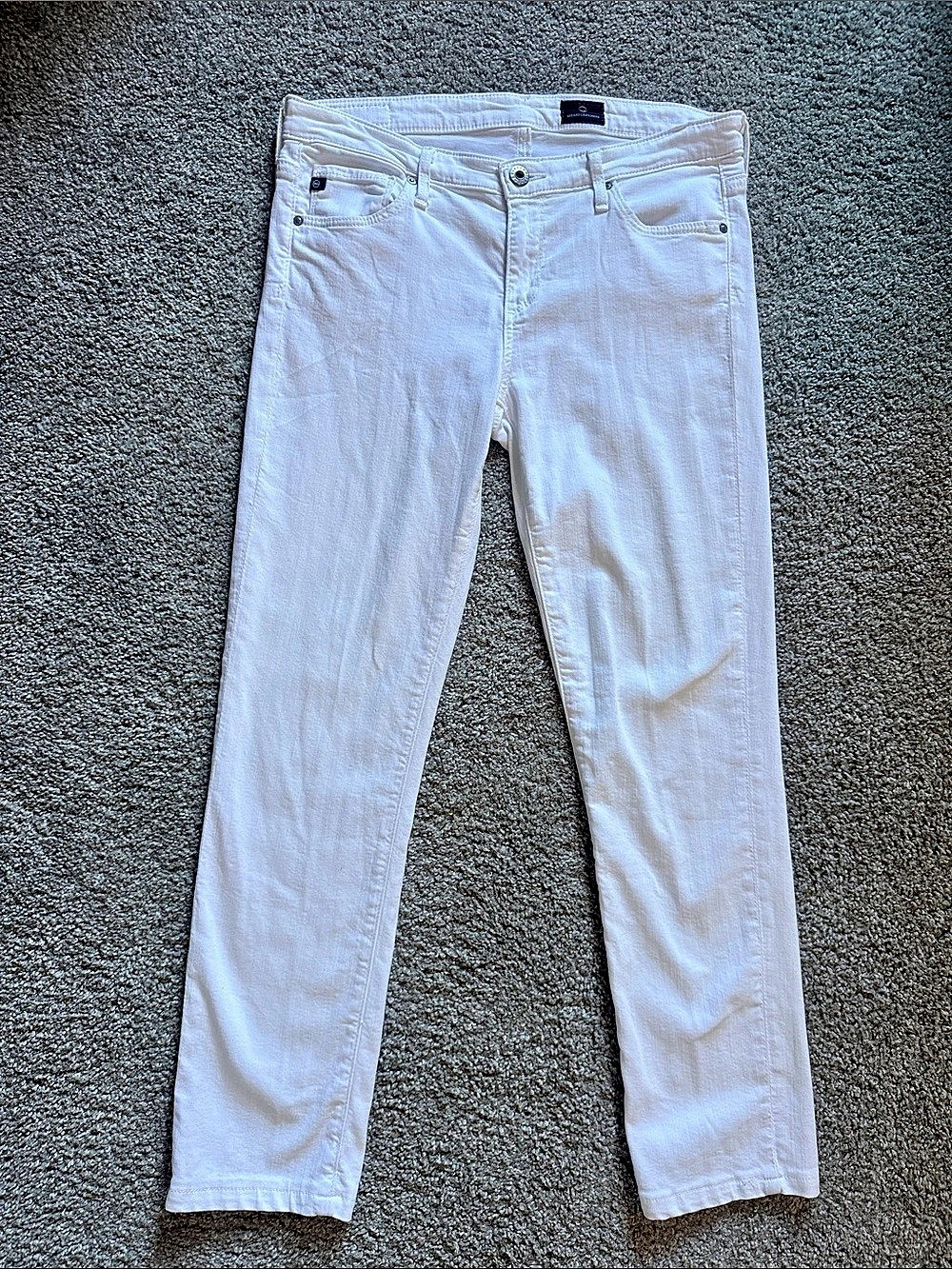 AG Adriano Goldschmied White Slim Straight Jeans Size 28 Tencel Stretch